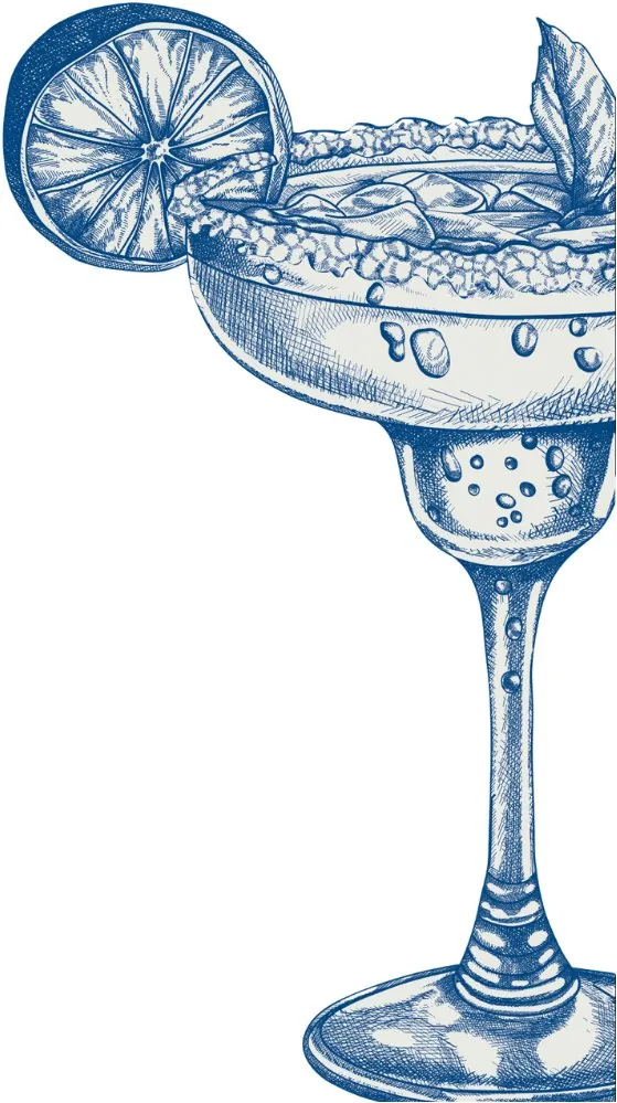 Zeichnung eines Cocktails mit Orangenscheibe